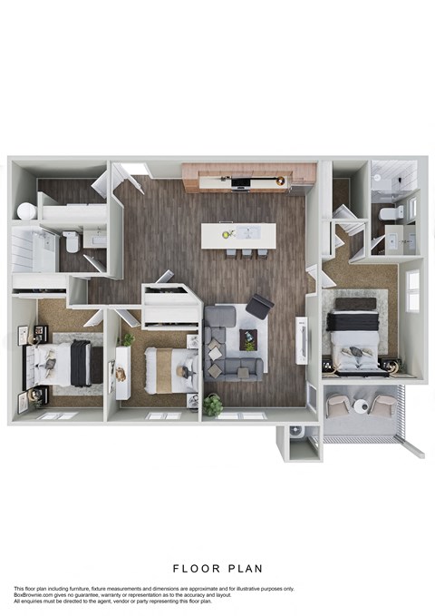Floor plan for 3 beds, 2 baths, 1322 sqft